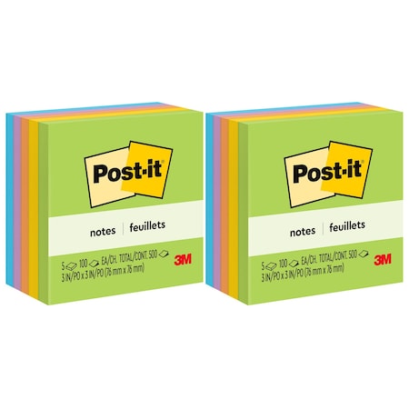 Post-It Notes, 3 in x 3 in, Floral Fantasy Collection, 100 Sheets/Pad, 5 Pads/Pack, 2PK 654-5UC